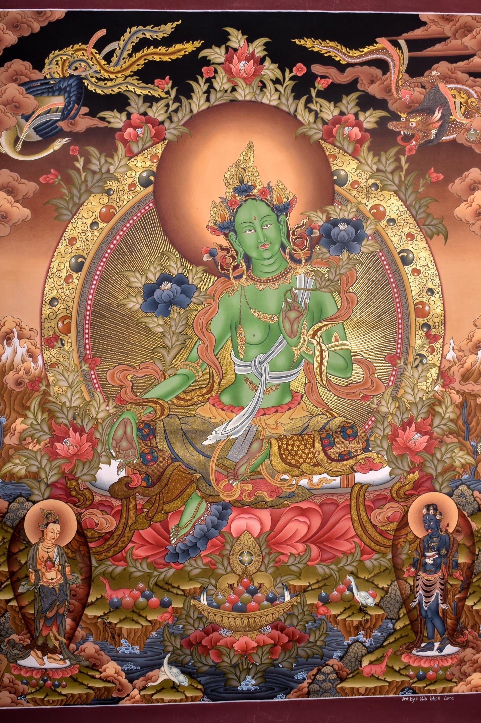Green Tara Female Deity Thangka Painting - Lucky Thanka