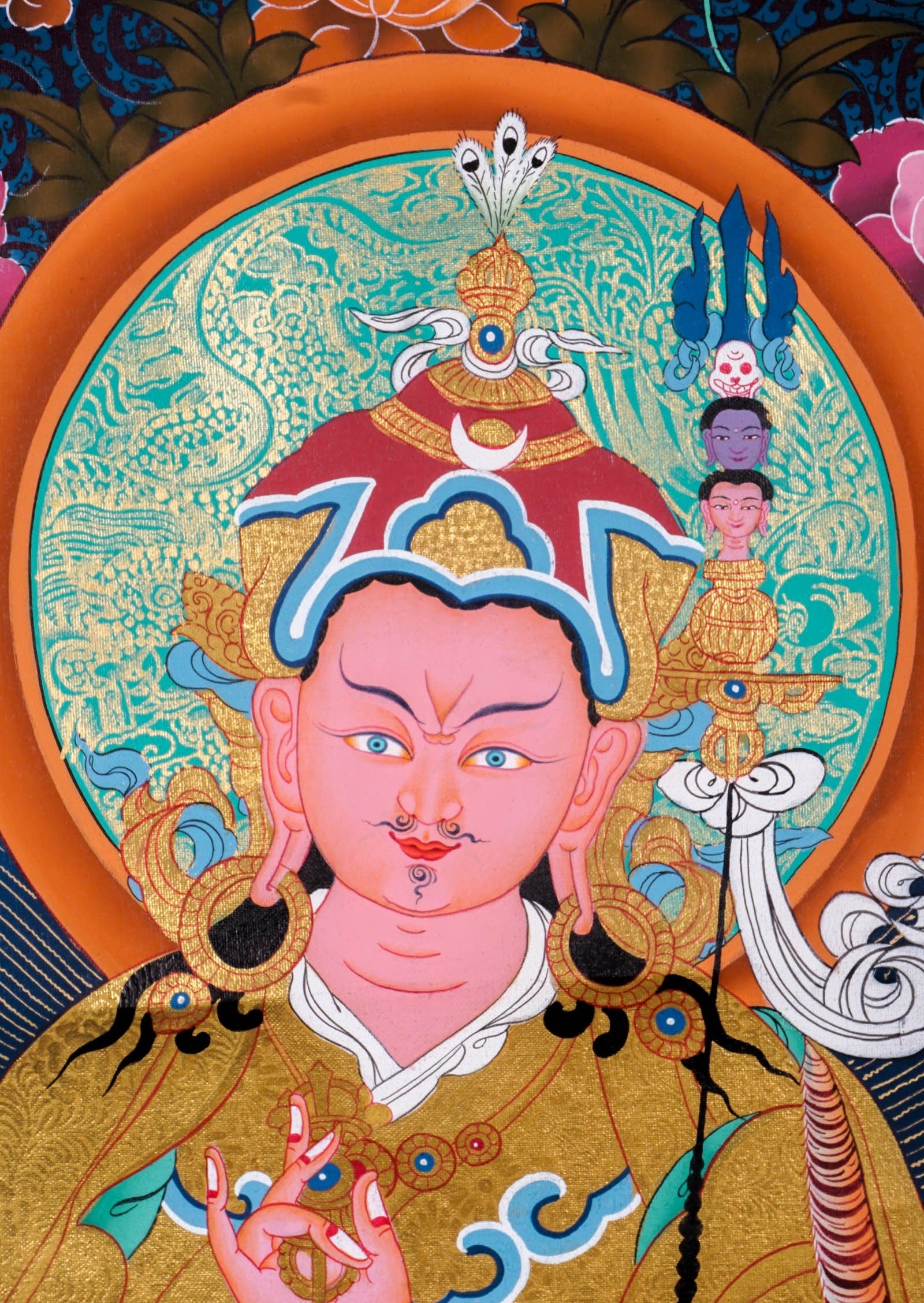 Guru Rinpoche on a lotus flower wall art - Thangka Painting - Lucky Thanka