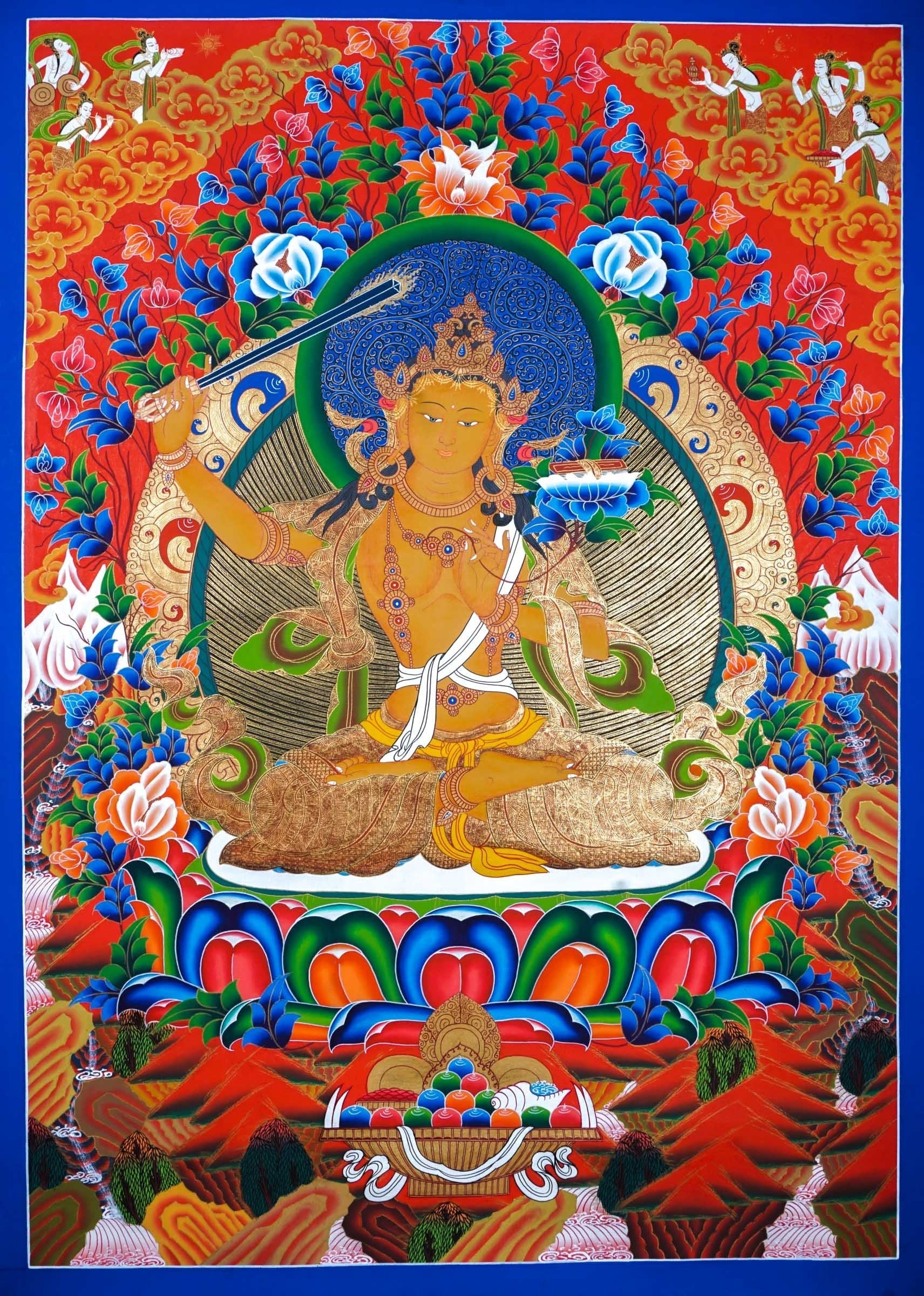 Sword of Wisdom - Manjushri Thangka Painting - Lucky Thanka