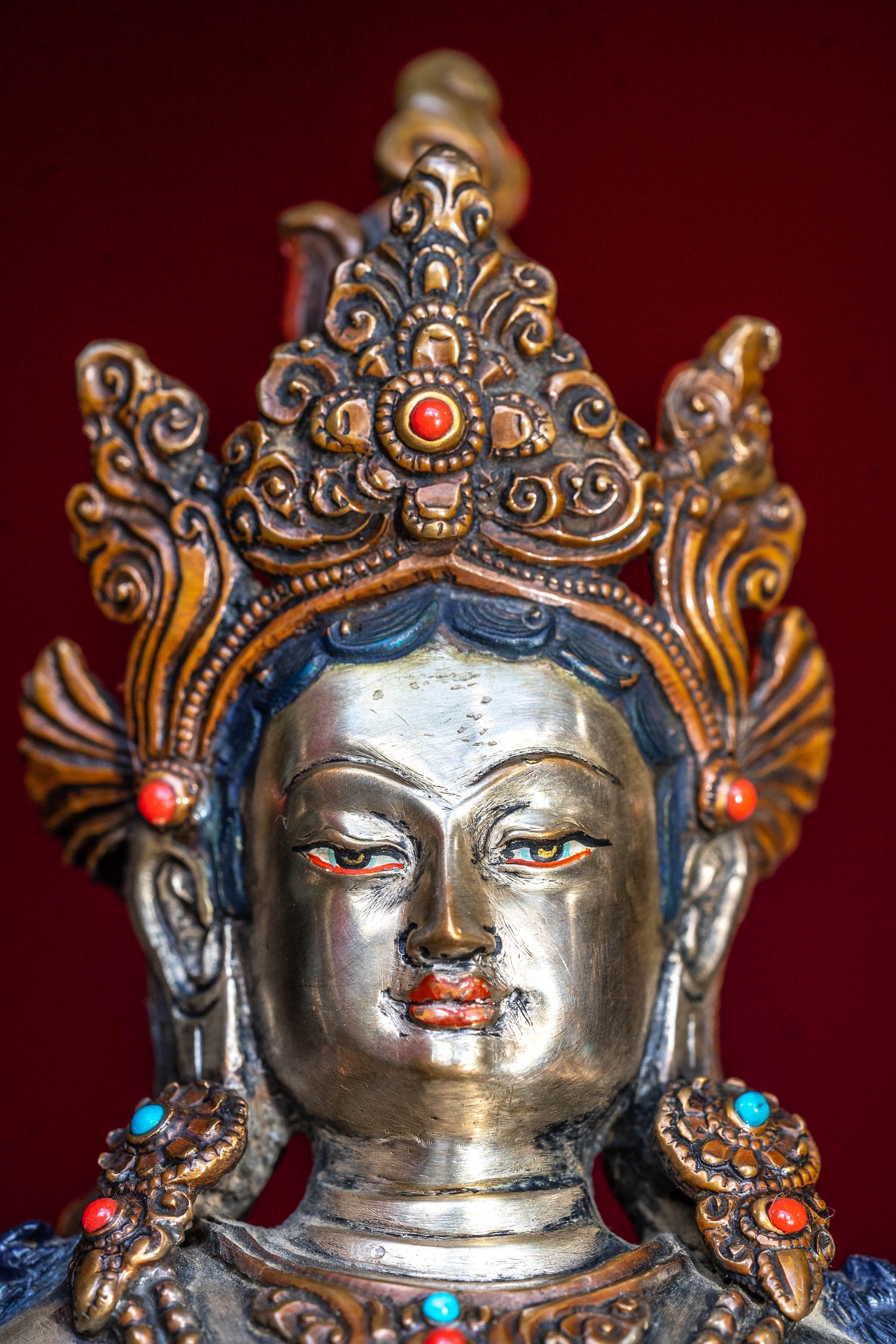 Silver Oxidised Green Tara Statue - Lucky Thanka