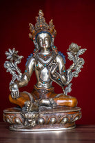 Silver Oxidised Green Tara Statue - Lucky Thanka