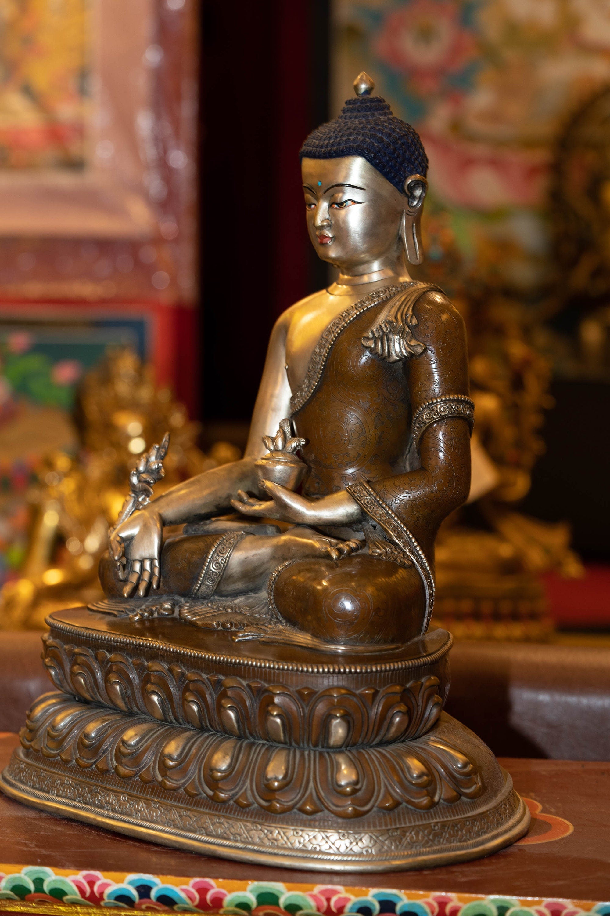 Silver Amitabha Buddha Statue of Long Life - Lucky Thanka