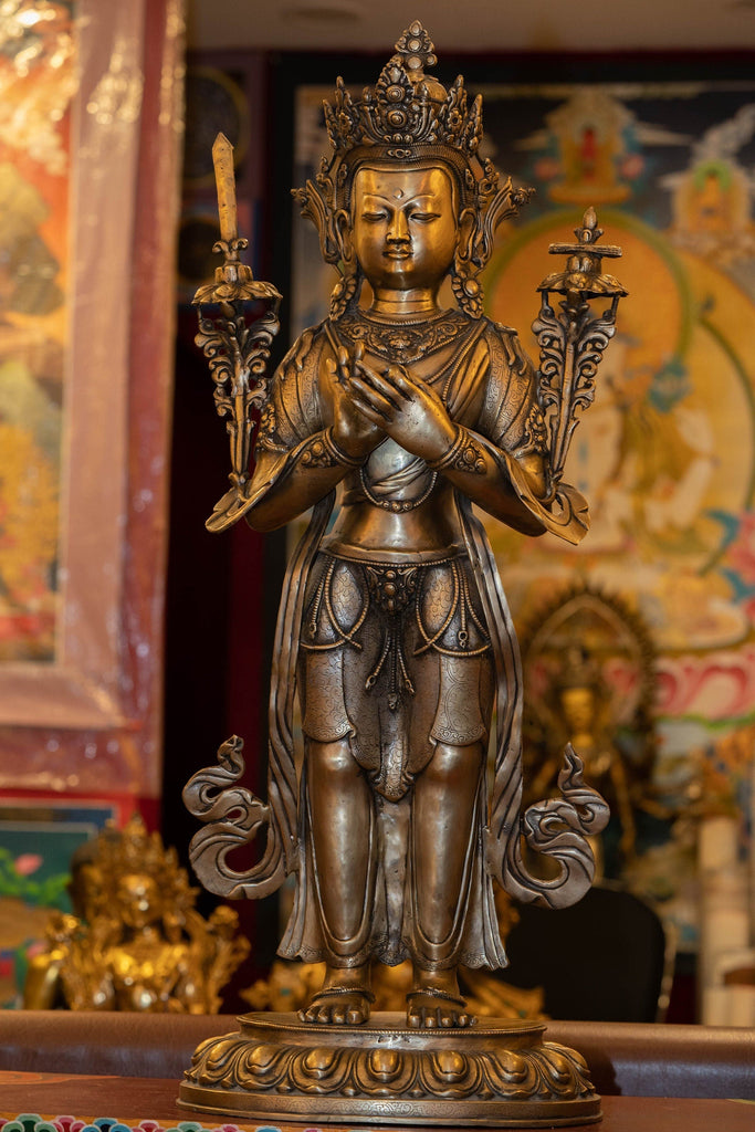 Handcrafted Gold Gilt Manjushri Statue - Lucky Thanka