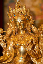 Green Tara Statue with Gold Plating - Lucky Thanka