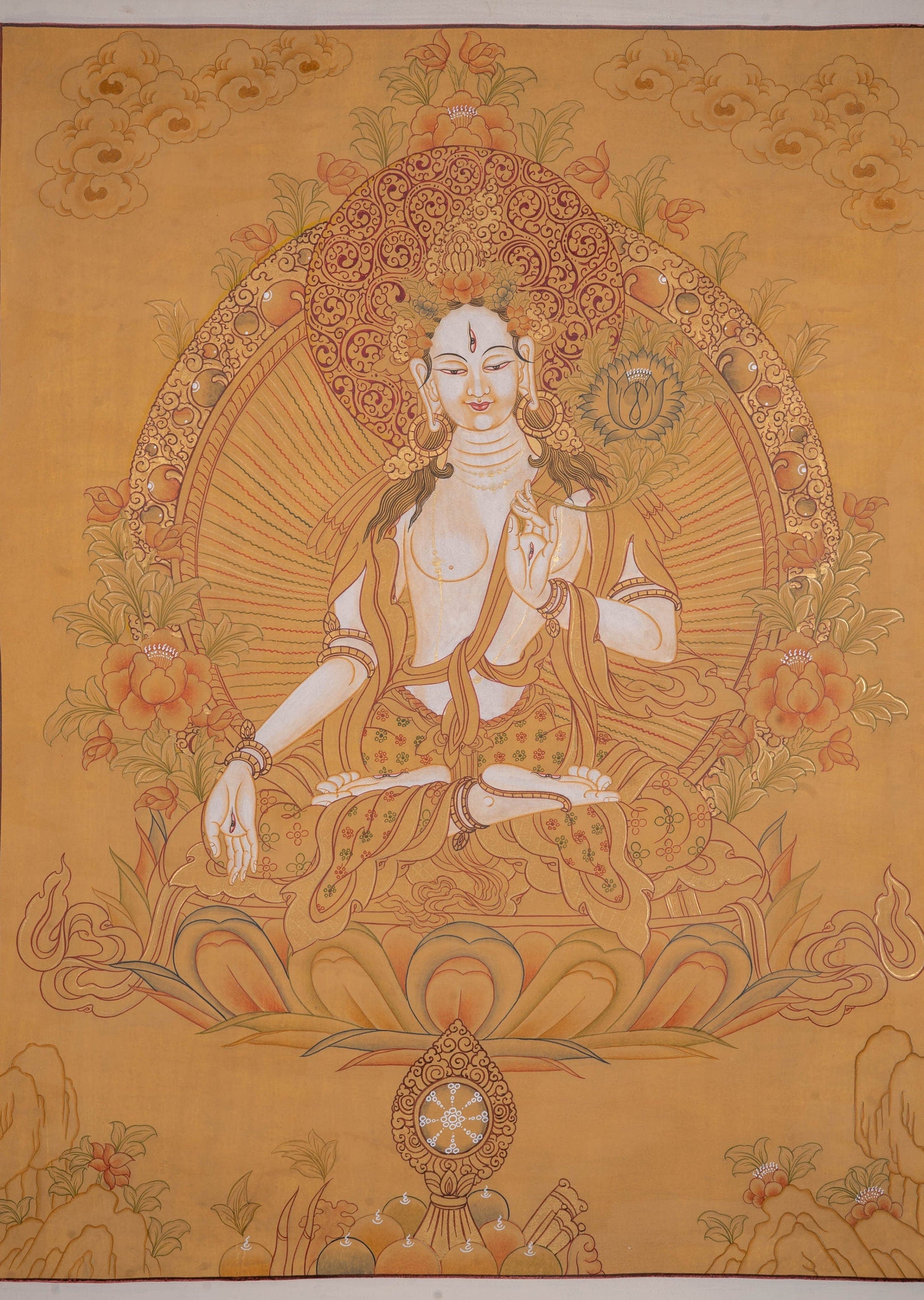 White Tara Tibetan Thangka Art - Lucky Thanka