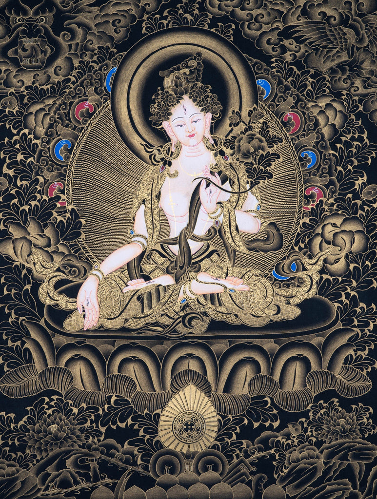 Seven Eyes Bodhisattva Painting of White Tara Thangka - Lucky Thanka