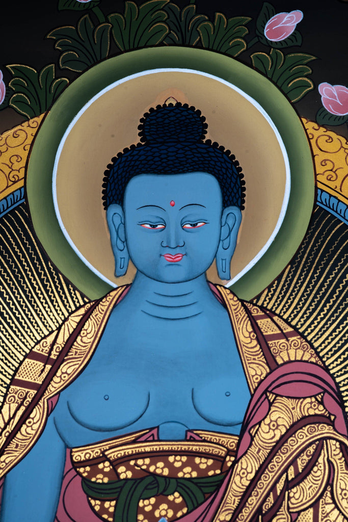 Blue Healing Buddha - Medicine Buddha Thangka Painting - Lucky Thanka