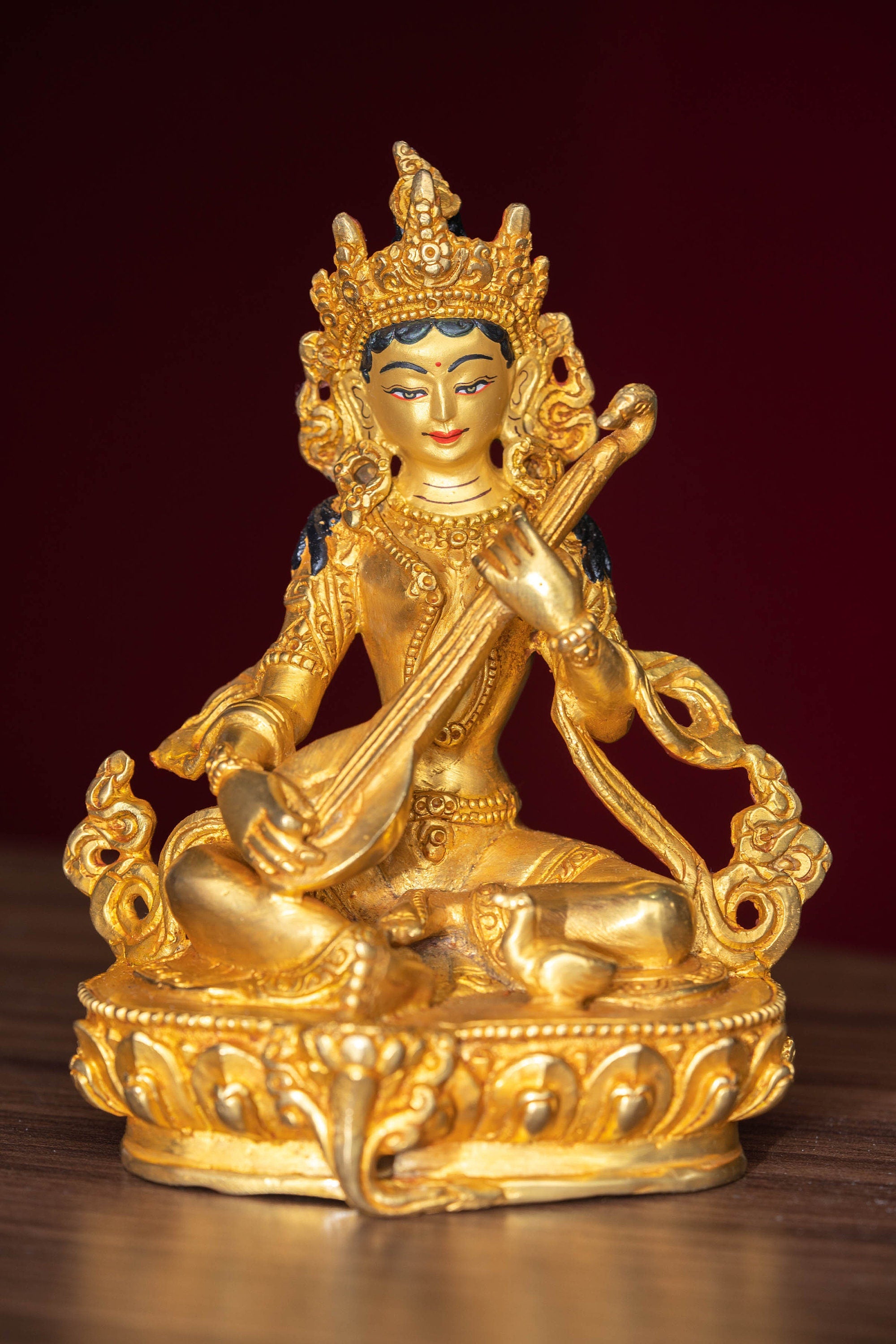 Gold Plated Saraswati Tara Statue - Lucky Thanka