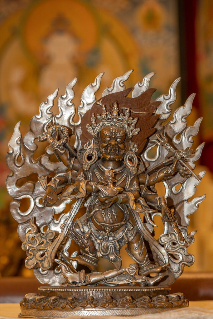 Mahakala Statue Hindu Deity Silver Plated figurine - Lucky Thanka