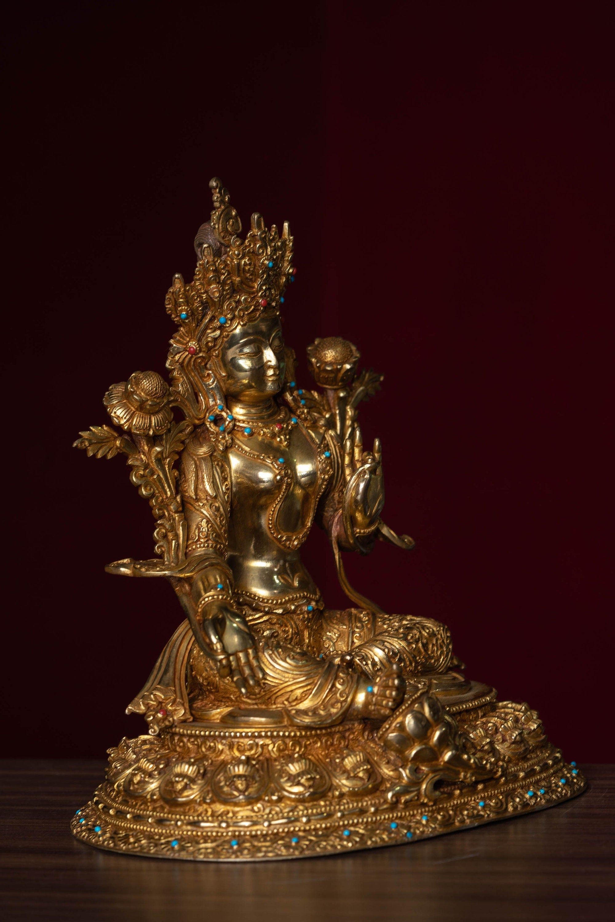 Pure Gold Green Tara Statue - Lucky Thanka