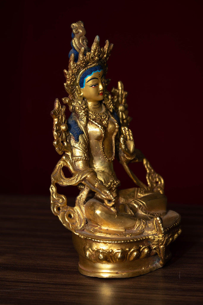 Gold Plated Green Tara Statue - Lucky Thanka