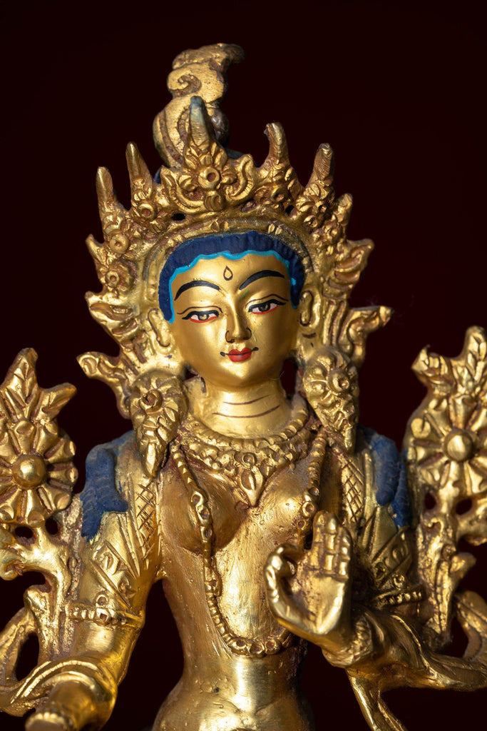 Gold Plated Green Tara Statue - Lucky Thanka