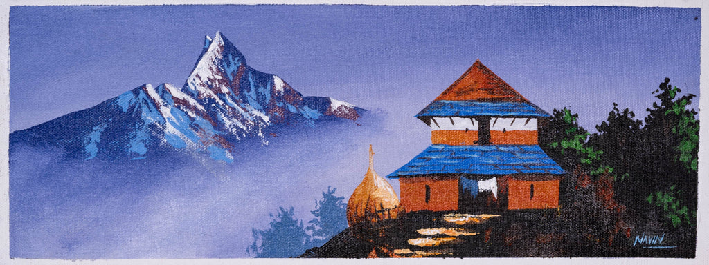 Mount Fishtail Pokhara Nepal Oil Painting - Lucky Thanka