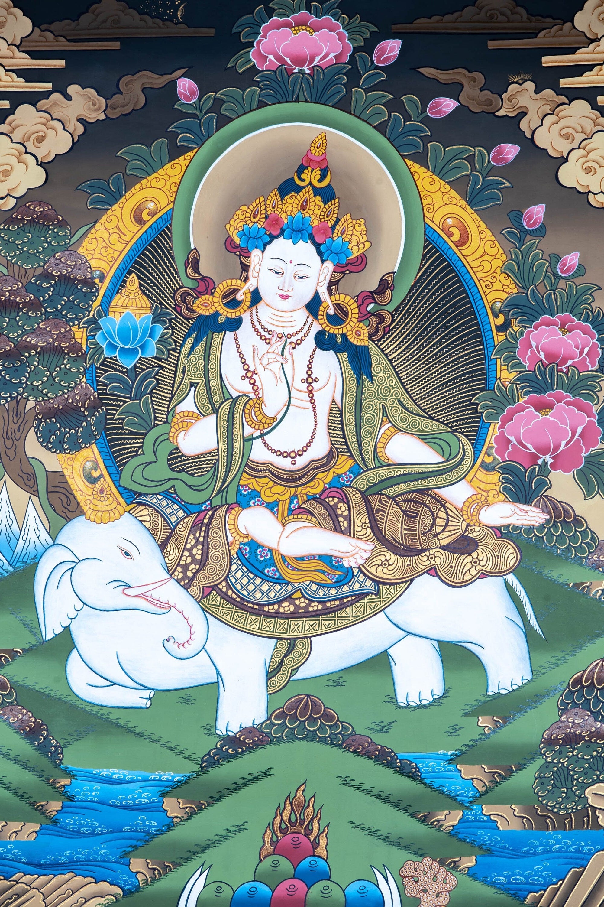 Beautiful Master Piece of Tara on Elephant Thangka - Lucky Thanka