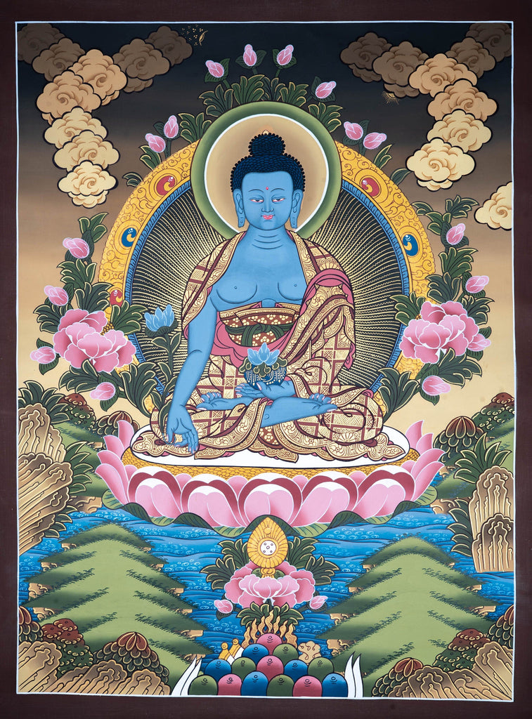 Blue Healing Buddha - Medicine Buddha Thangka Painting - Lucky Thanka