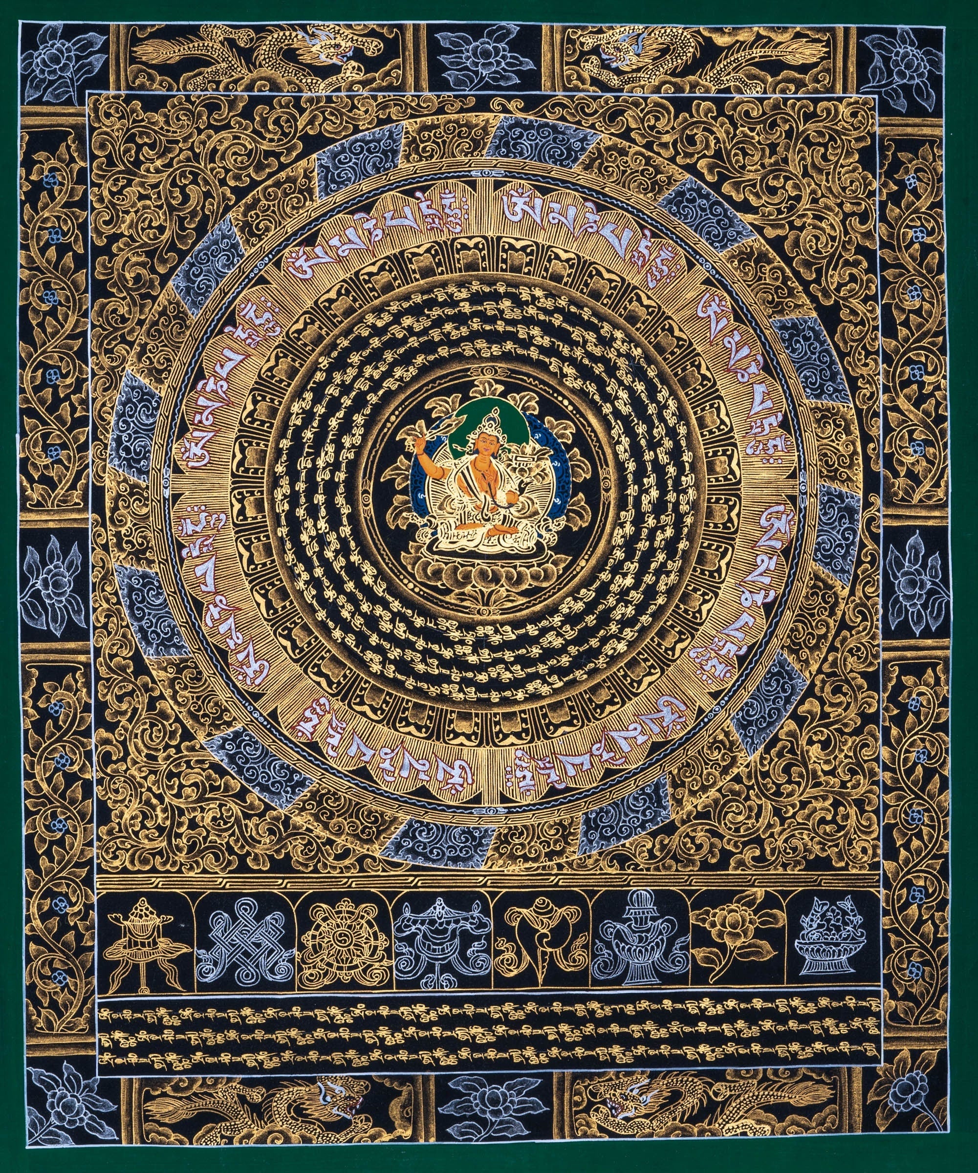 Om Mantra Mandala with Manjushri Thangka Painting - Lucky Thanka