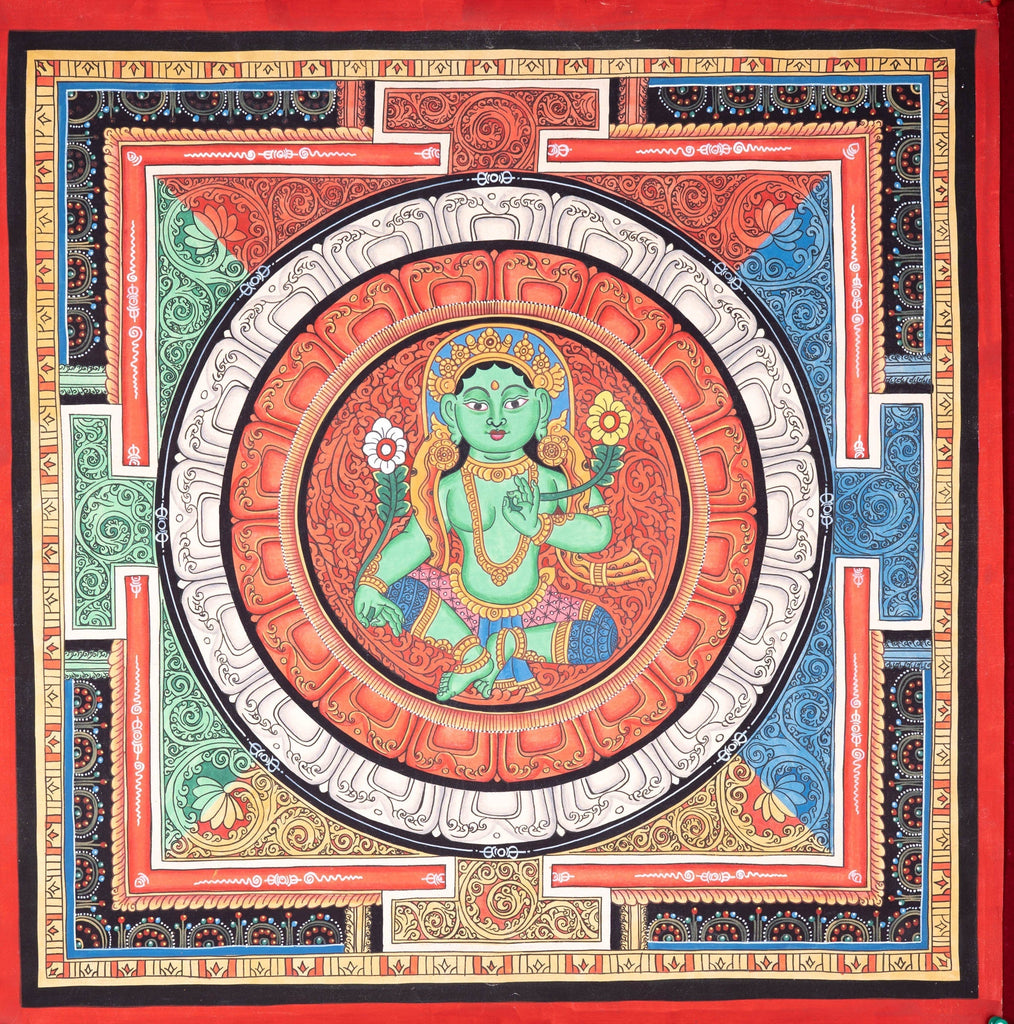 Beautiful Green Tara Mandala Painting - Lucky Thanka