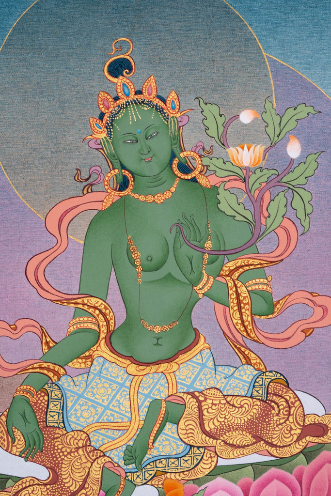 Beautiful Compassionate Green Tara Thangka Painting - Lucky Thanka