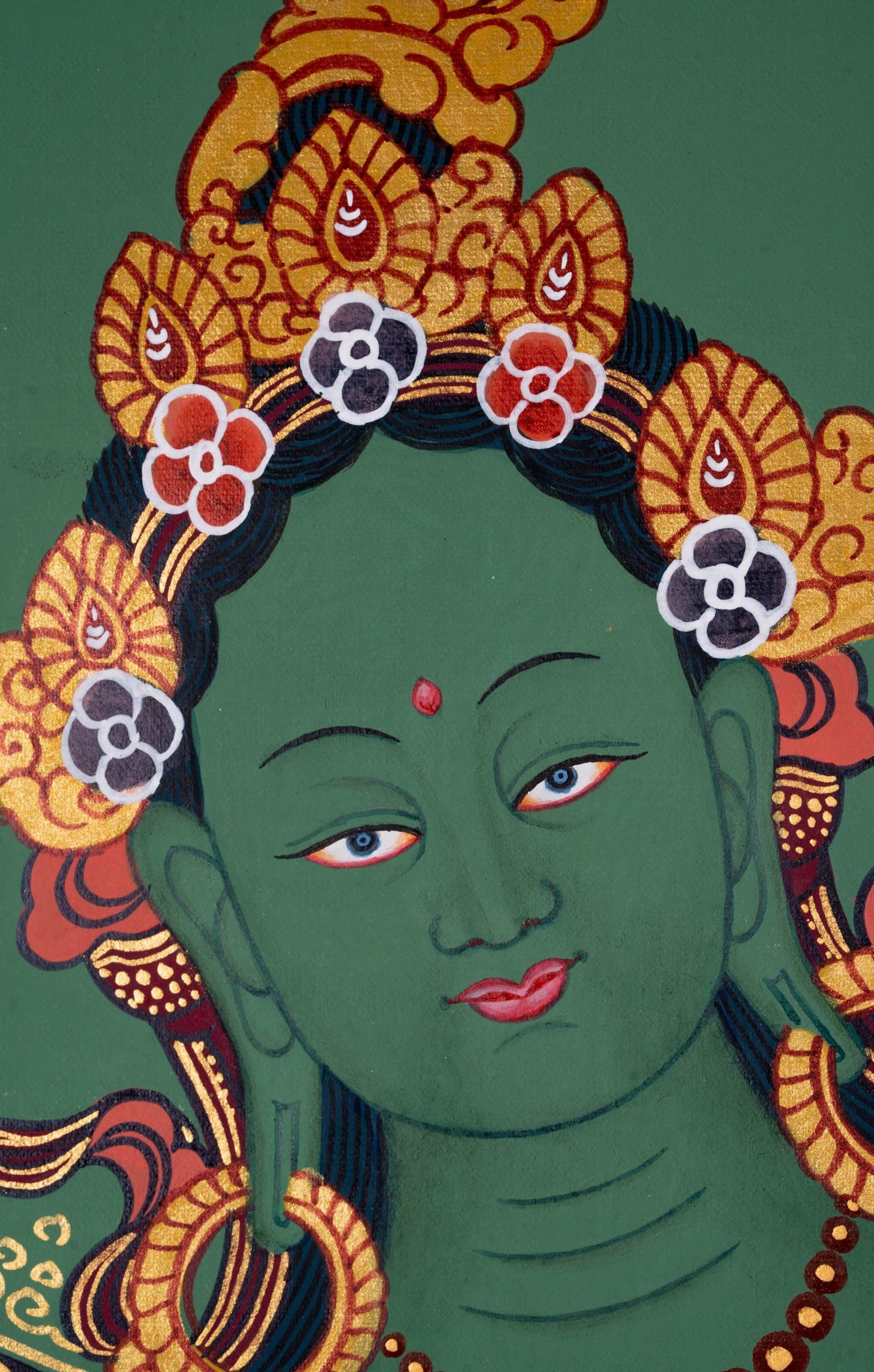 Beautiful  Green Tara Thangka Painting - Lucky Thanka
