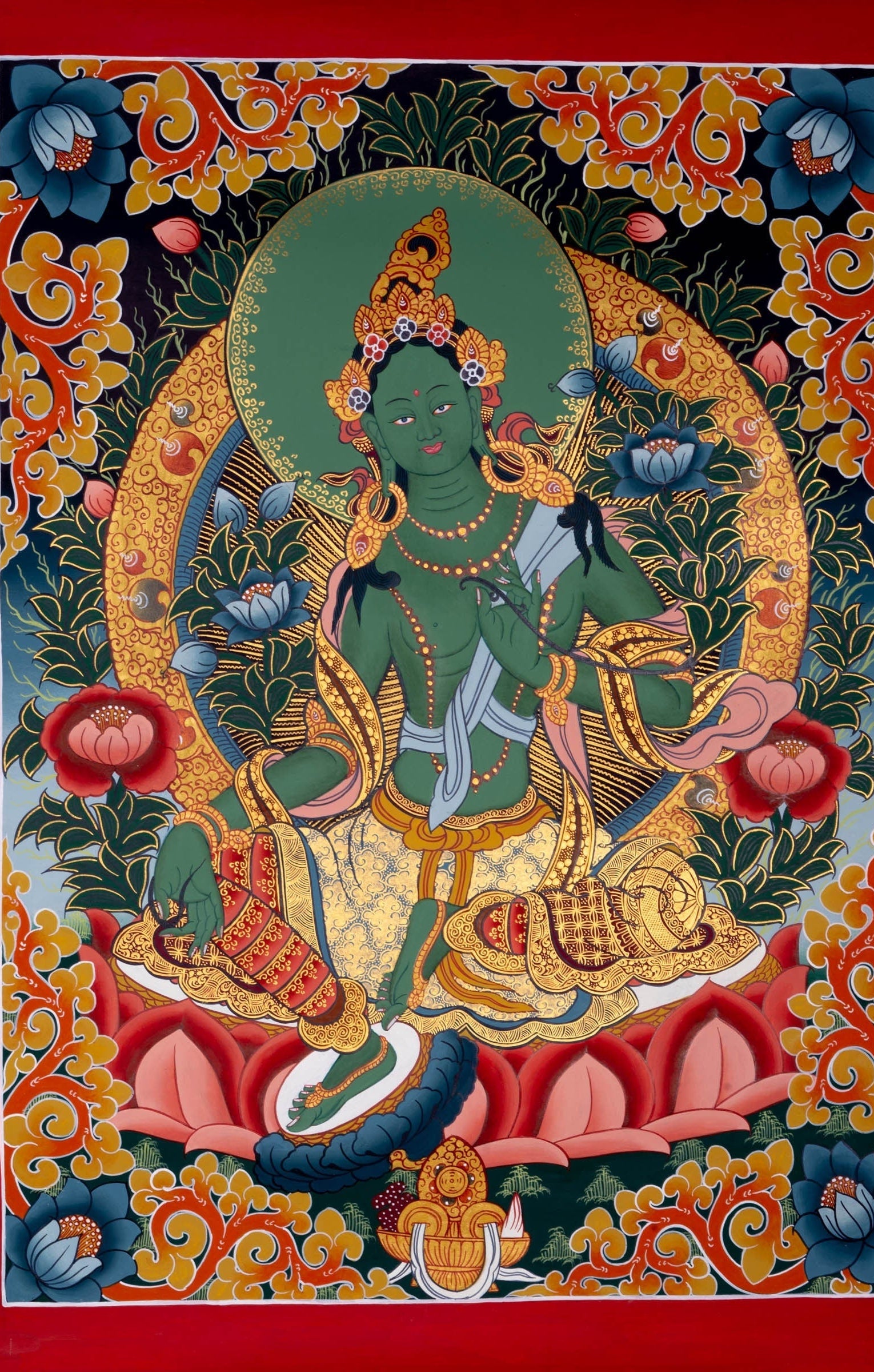 Beautiful  Green Tara Thangka Painting - Lucky Thanka