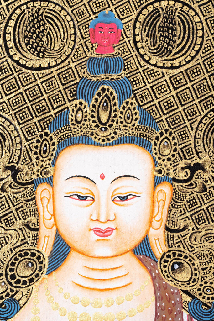 Chenrezig Tibetan Hand Painting - Lucky Thanka