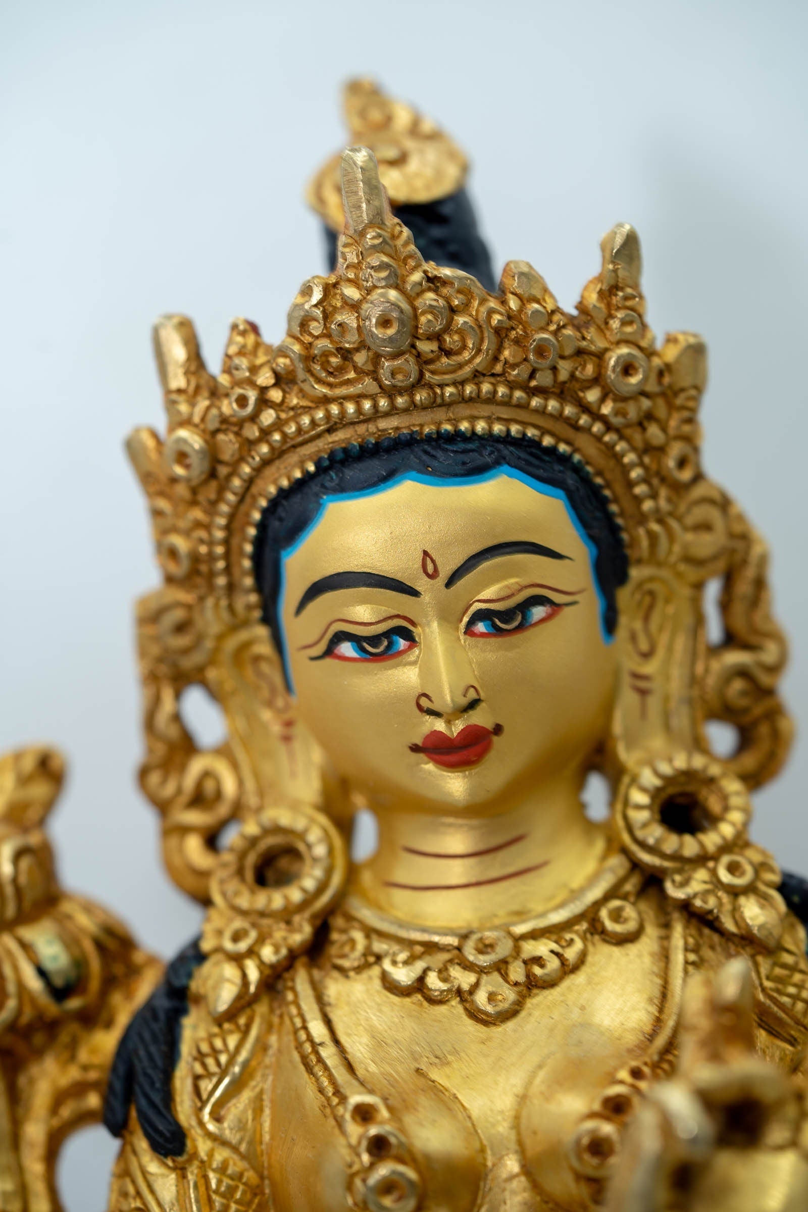 Handcrafted Green Tara Statue with Gold Plating - Lucky Thanka