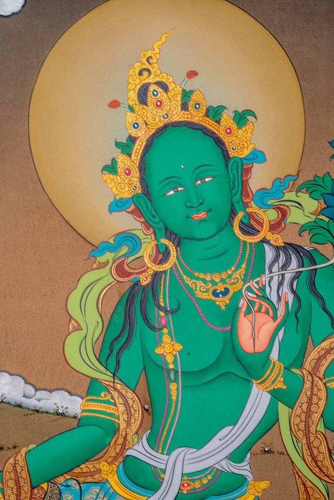 Green Tara Tibetan Thangka Painting - Lucky Thanka