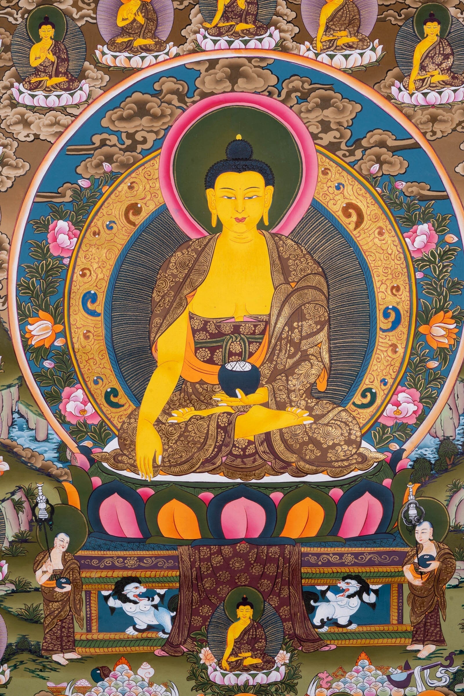 Thangka Painting of Shakyamuni Buddha with 35 Buddhas - Lucky Thanka