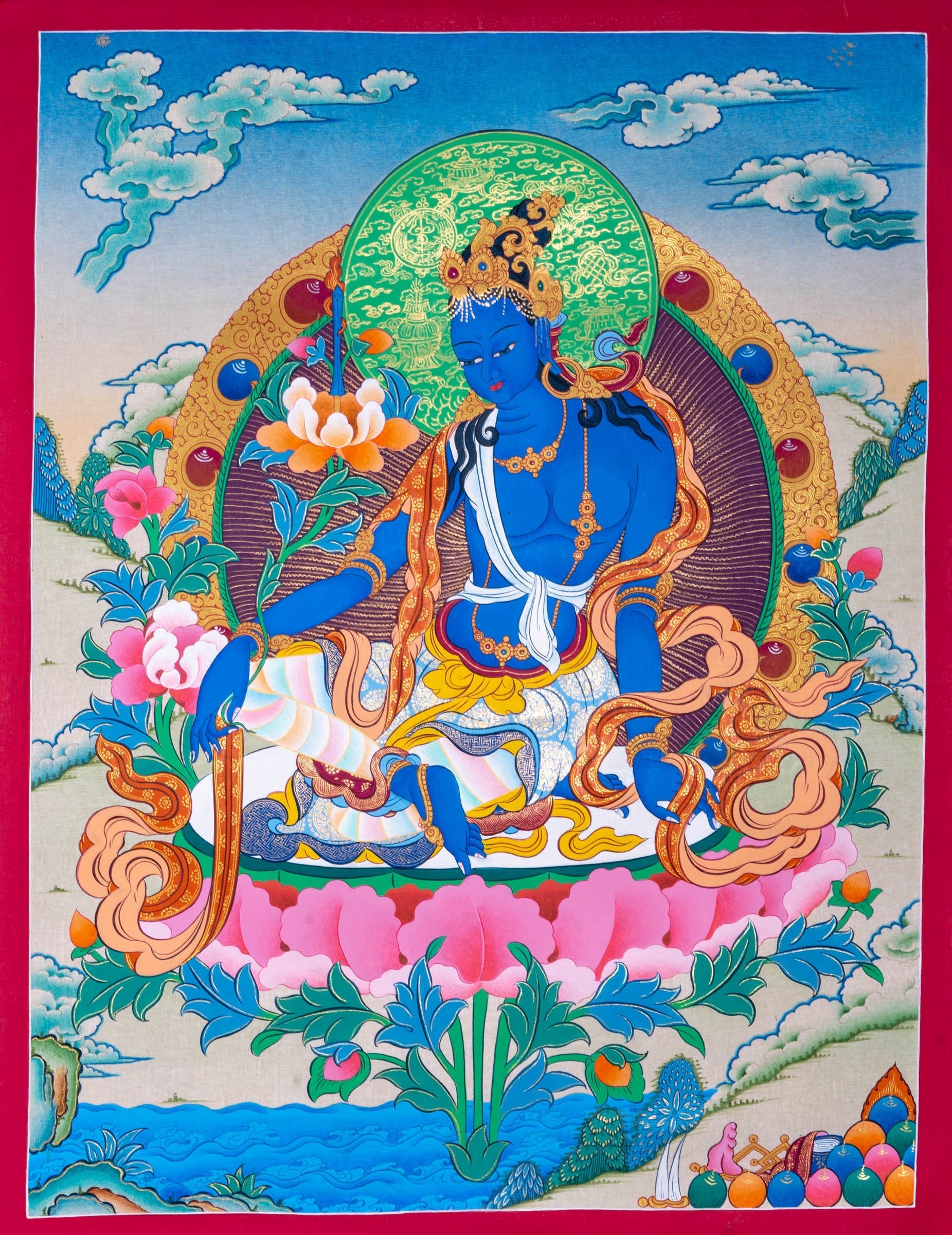 Vajrasattva Shakti Set Thangka Painting - Lucky Thanka