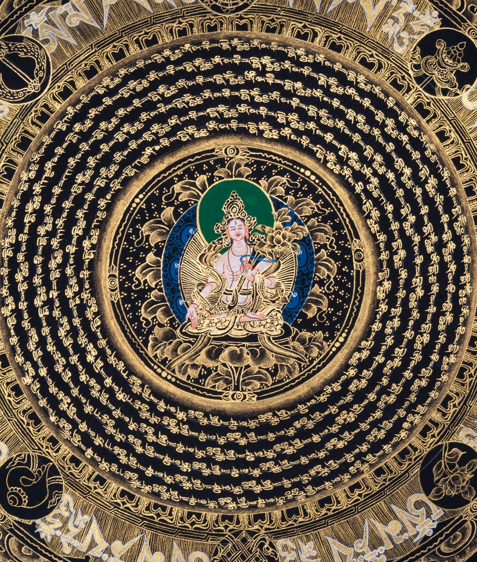 Mantra Mandala with White Tara Thangka Art - Lucky Thanka