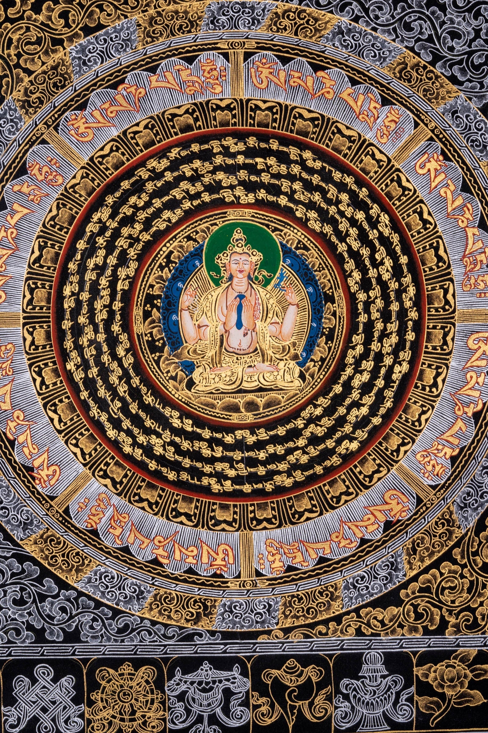 Chengresi Mantra Mandala Meditation Thangka - Lucky Thanka