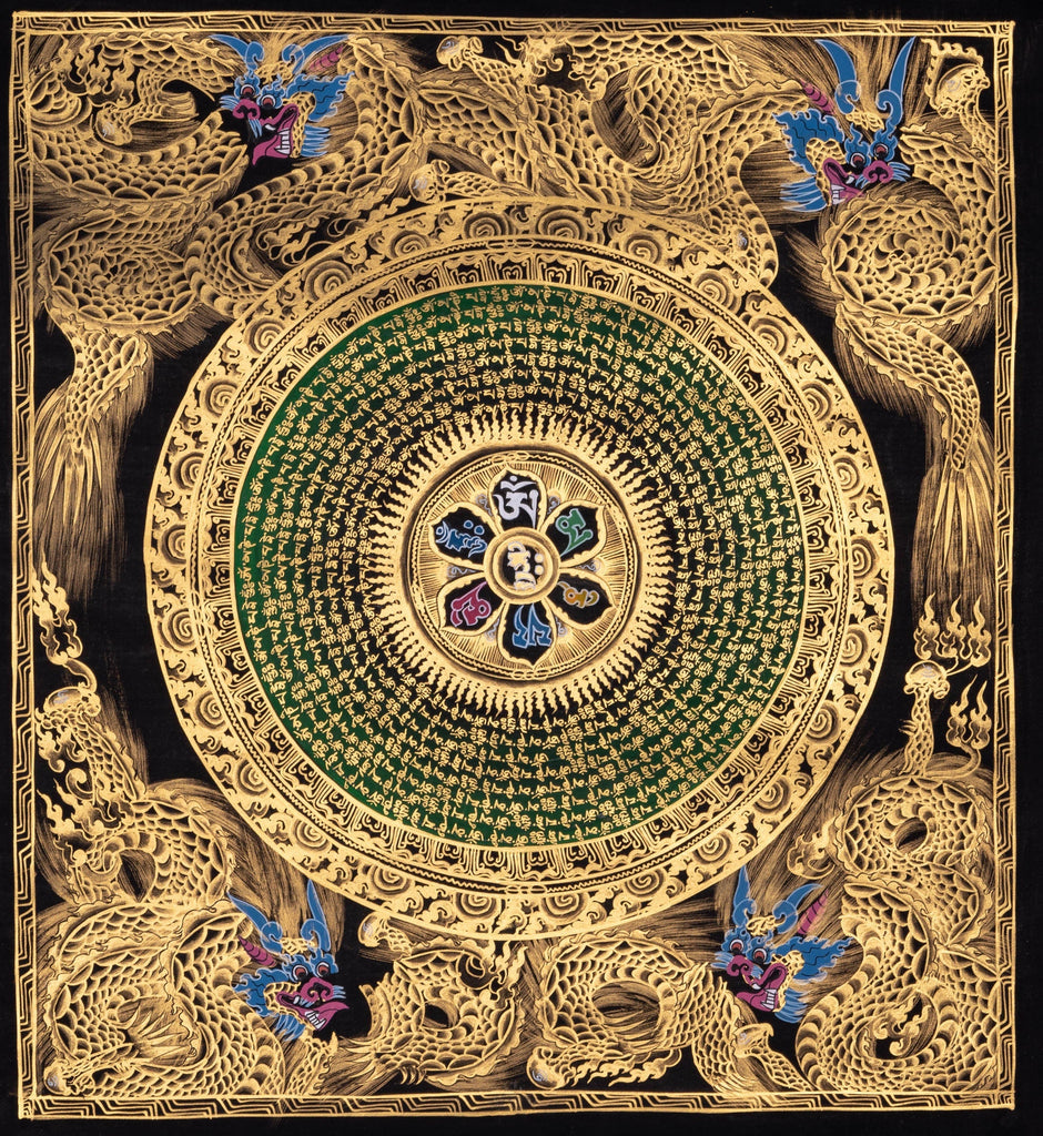 Mantra Mandala with Dragon Thangka - Lucky Thanka