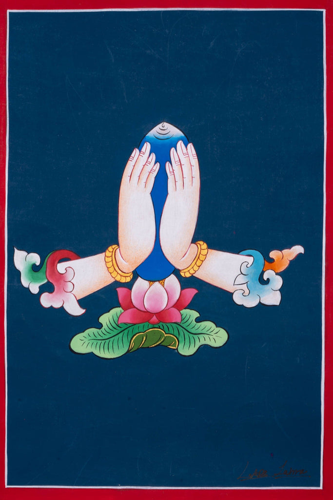 Chengresi Bodhisattva Hand Gesture Thangka Painting - Lucky Thanka