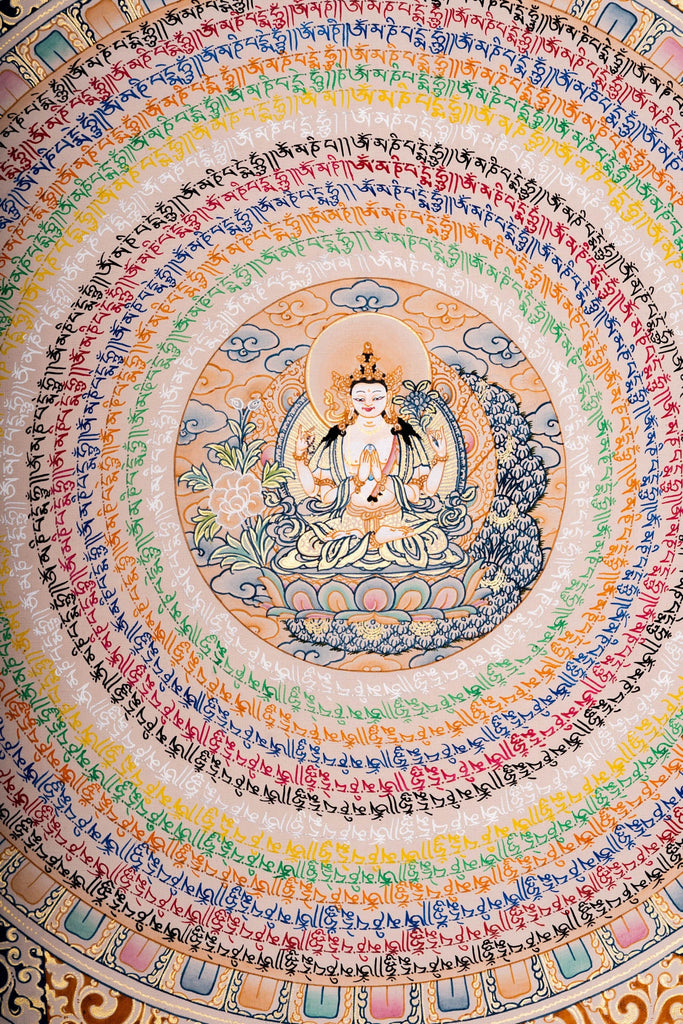 Chengresi Mantra Mandala Meditation Thangka Painting - Lucky Thanka