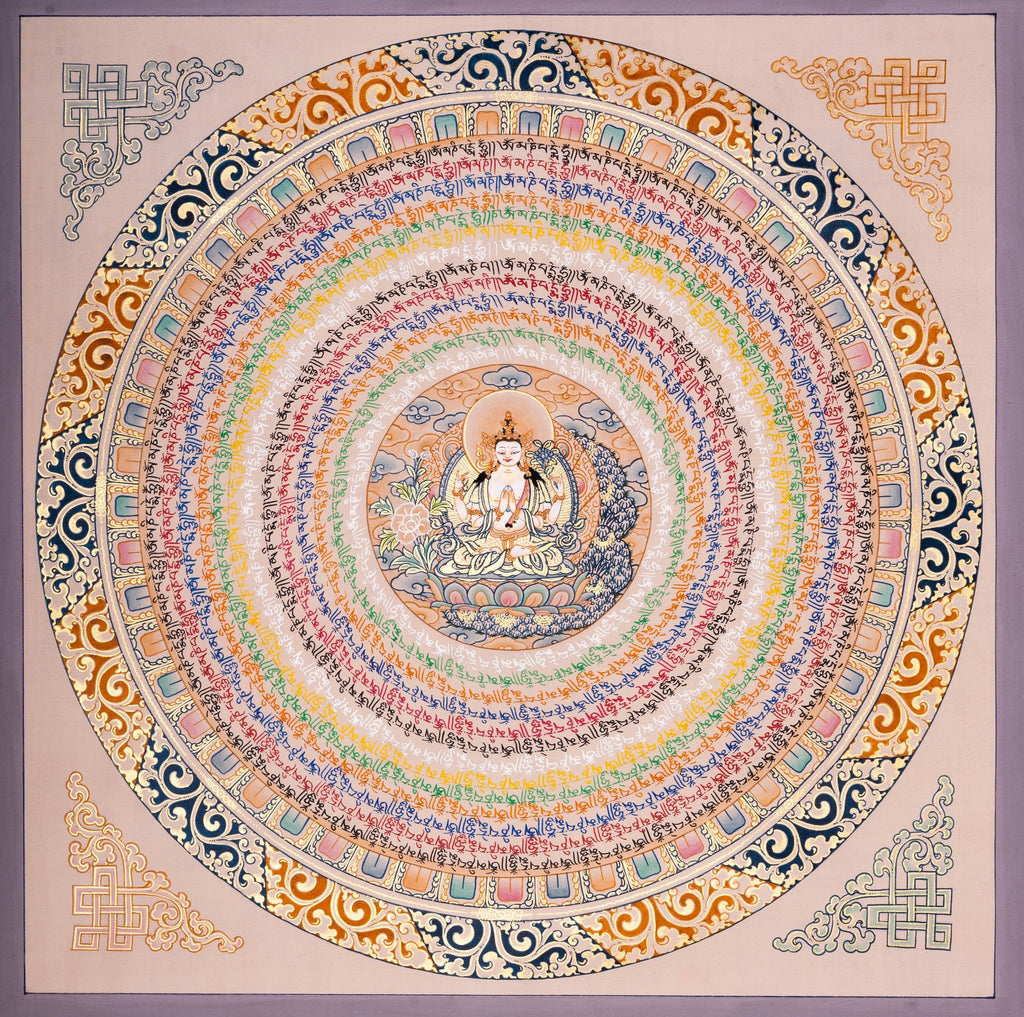 Chengresi Mantra Mandala Meditation Thangka Painting - Lucky Thanka