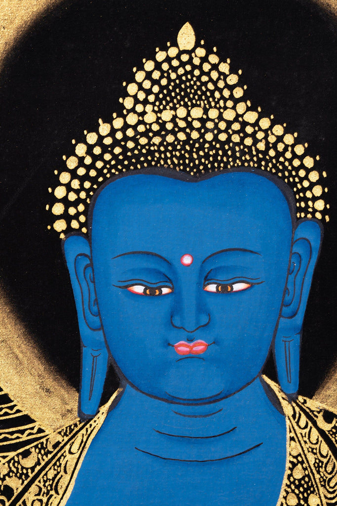 Blue Healing Buddha  - Medicine Buddha Thangka Painting - Lucky Thanka