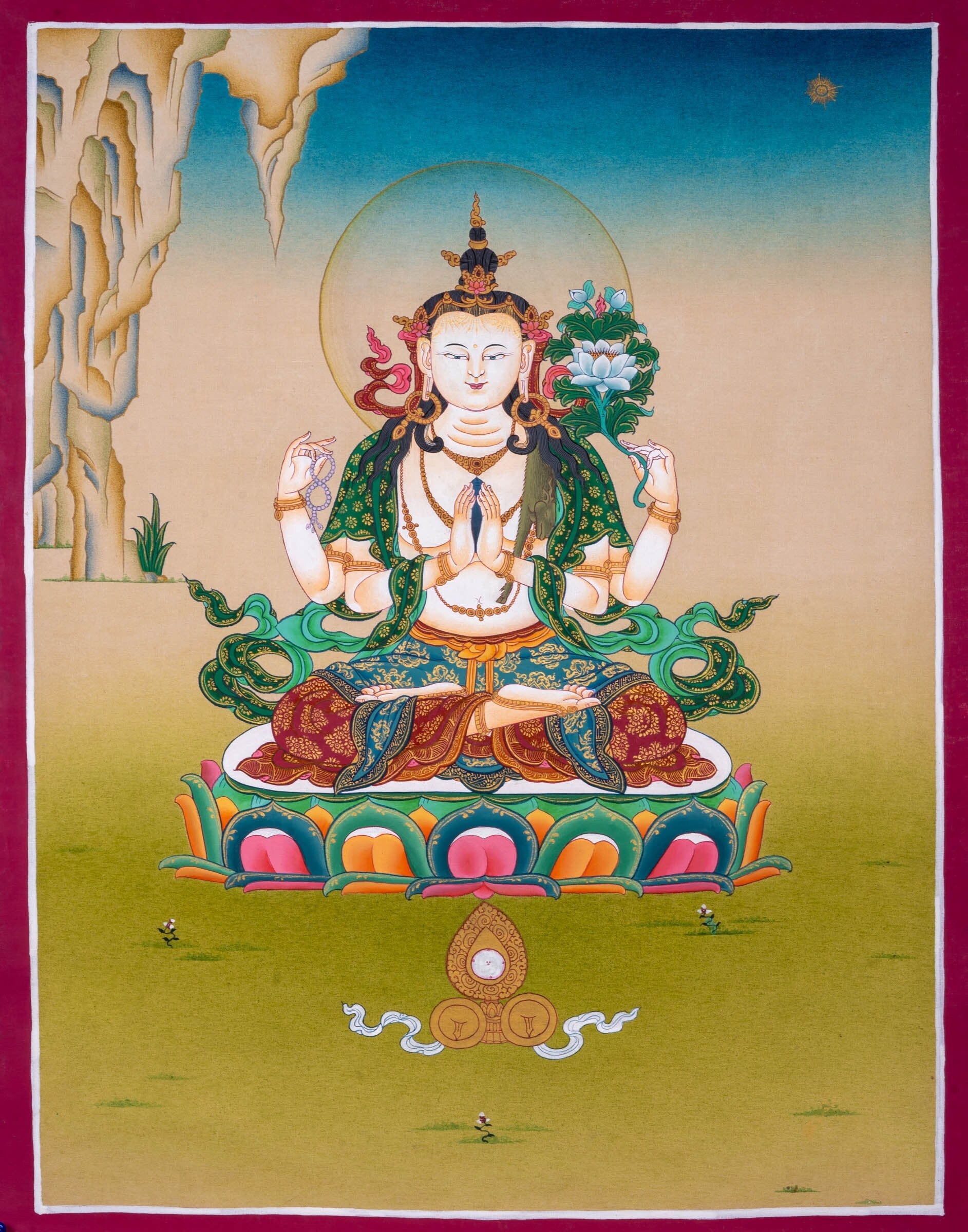 Hand Painting of Chenrezig - Lucky Thanka