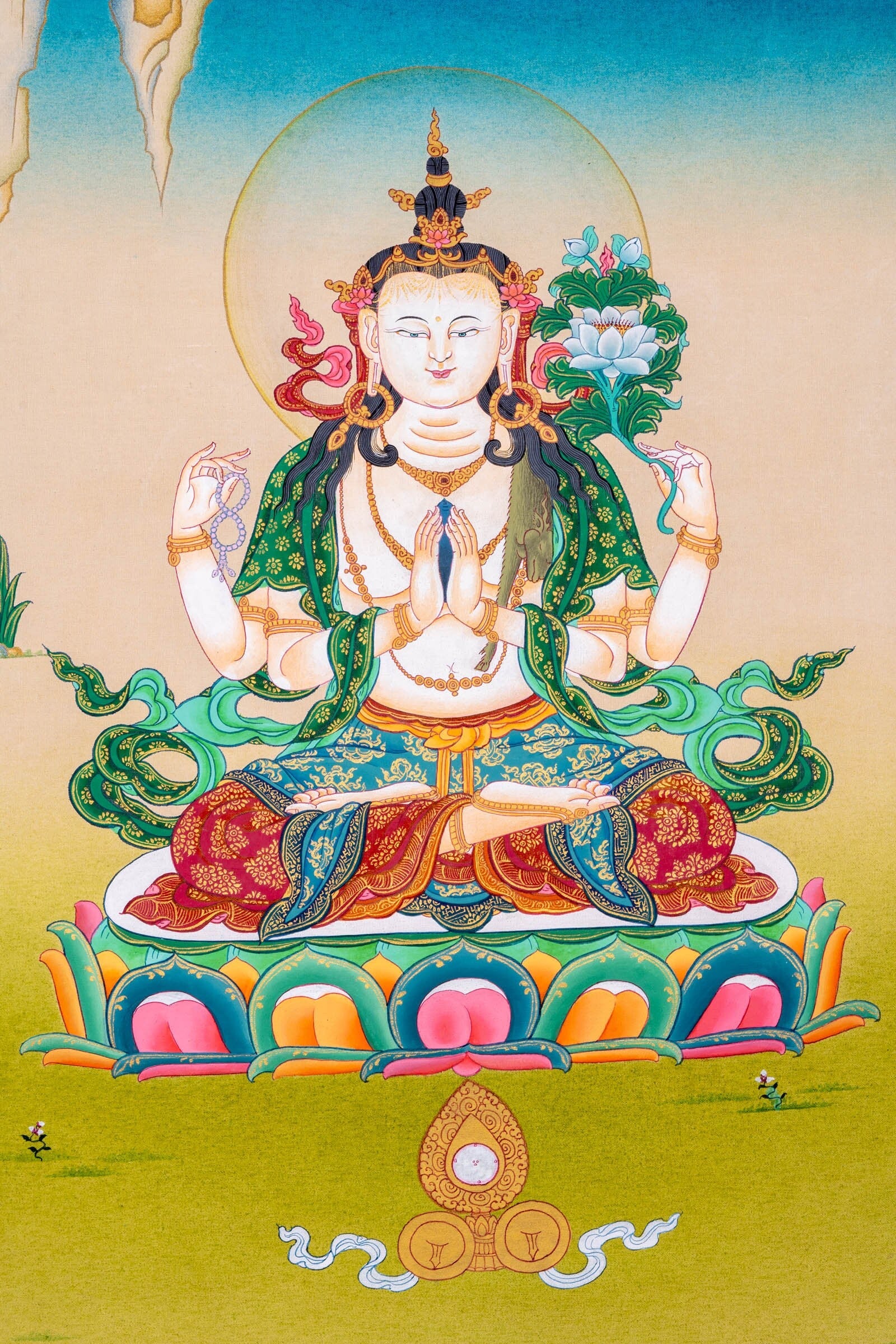 Hand Painting of Chenrezig - Lucky Thanka