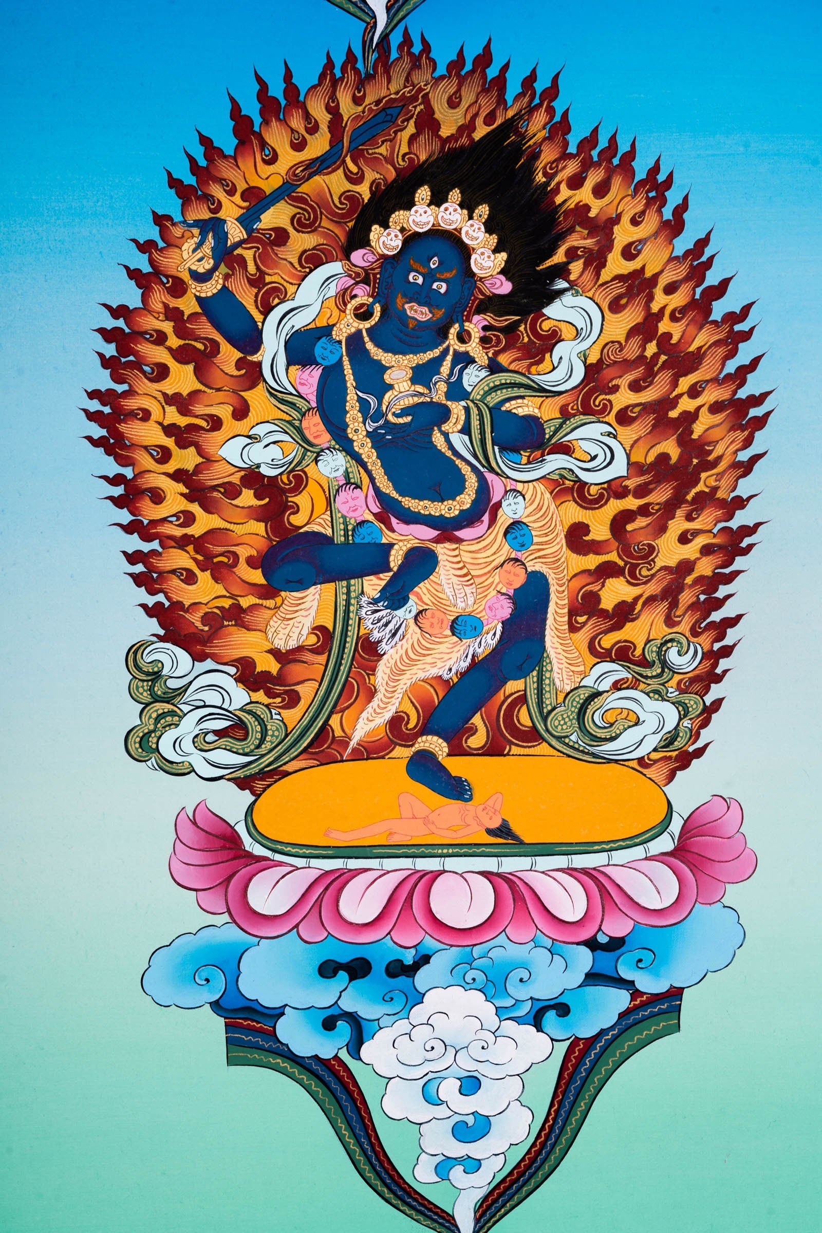 Genuine Hand Art Black Manjushri Thangka Painting - Lucky Thanka