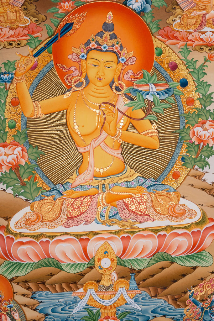 Manjushri Thangka Painting- Handpainted Thangka Art - Lucky Thanka