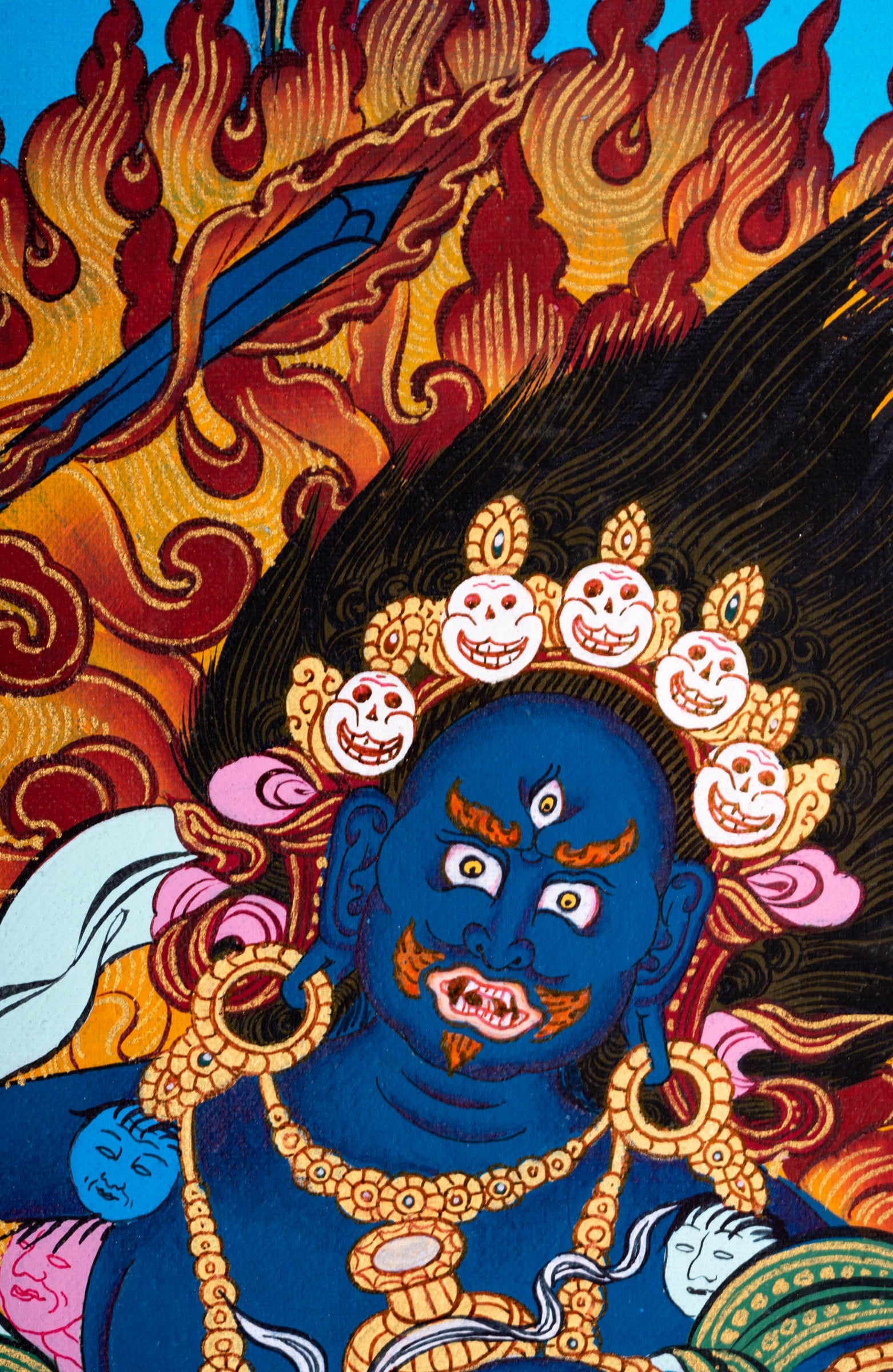 Genuine Hand Art Black Manjushri Thangka Painting - Lucky Thanka