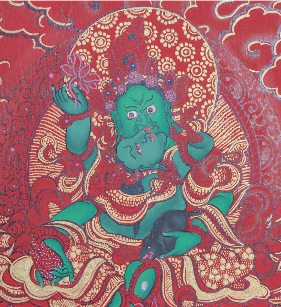 Thangka depicting Five Dzambala - a group of wealth deities - Lucky Thanka