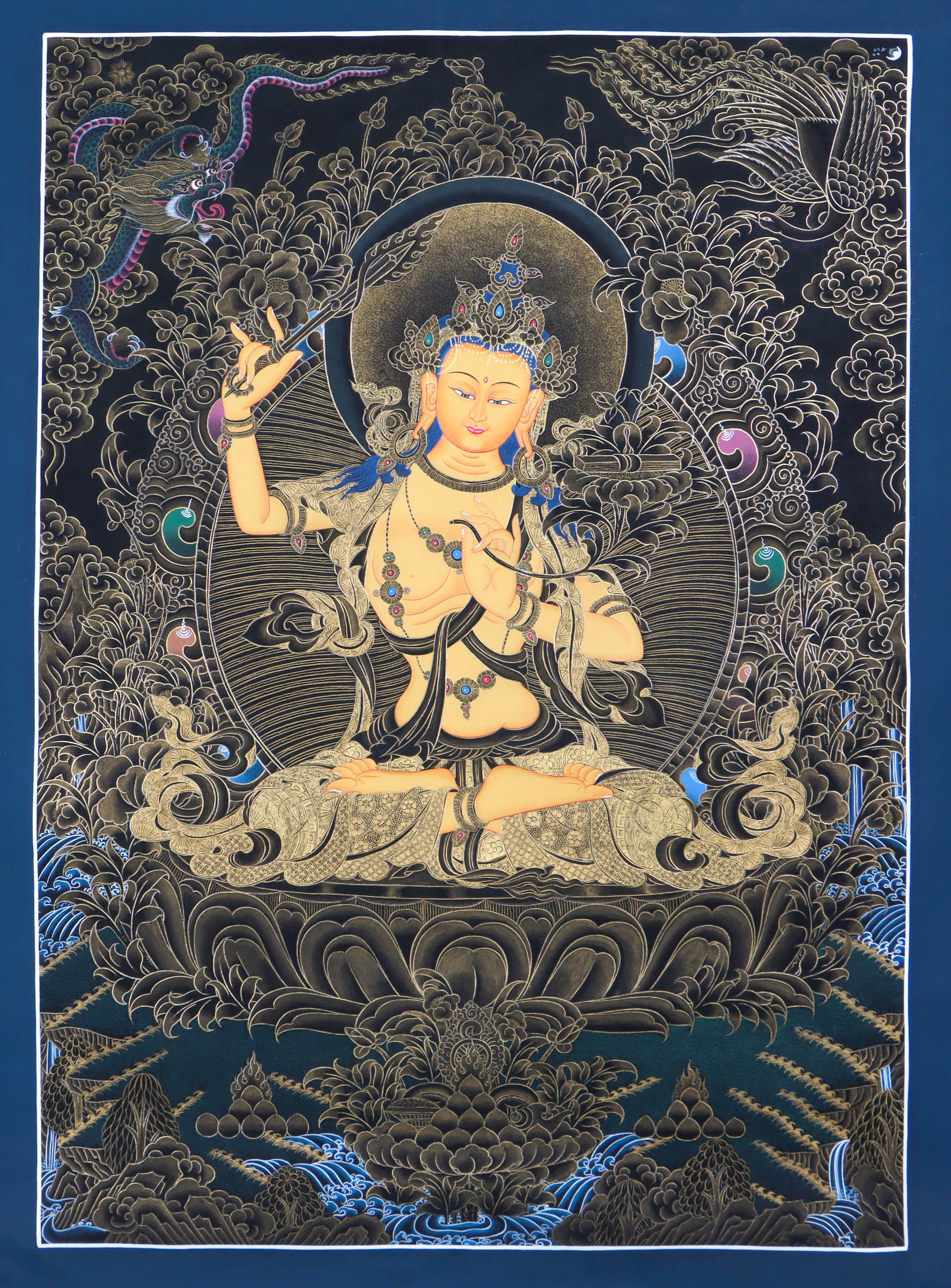 Manjushri Thangka Painting - Handpainted Thangka Art - Lucky Thanka