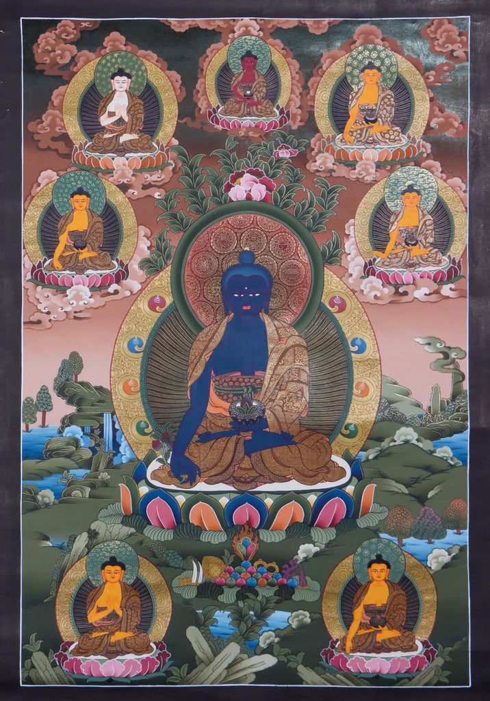 Blue Healing Buddha Thangka - Handpainted Thangka art - Lucky Thanka
