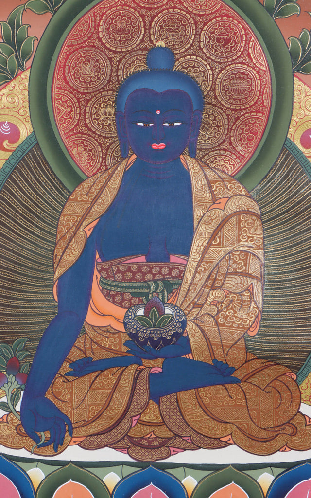 Blue Healing Buddha Thangka - Handpainted Thangka art - Lucky Thanka