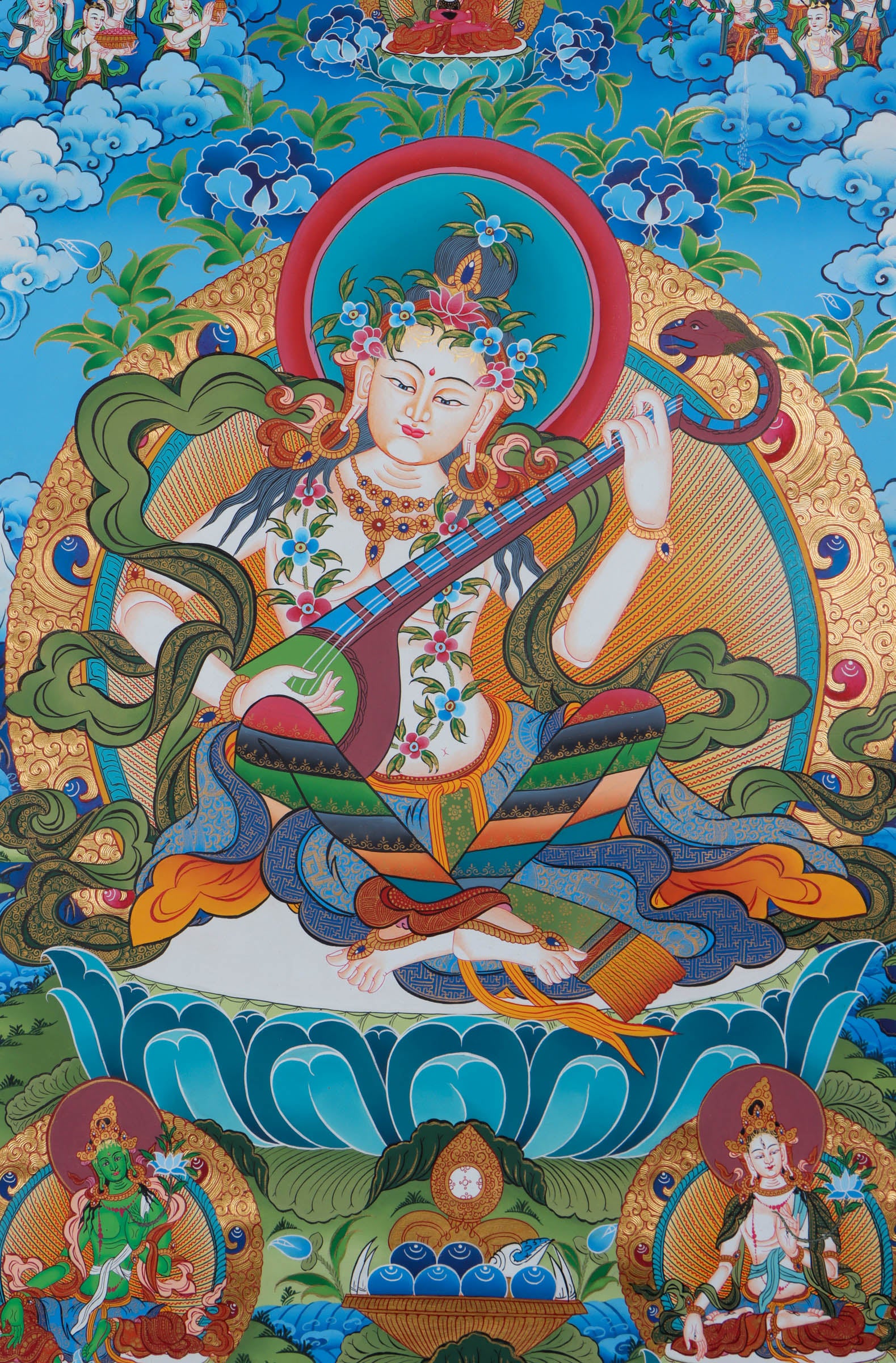 Saraswati Hindu Goddess of Wisdom and knowledge- Thangka Painting 