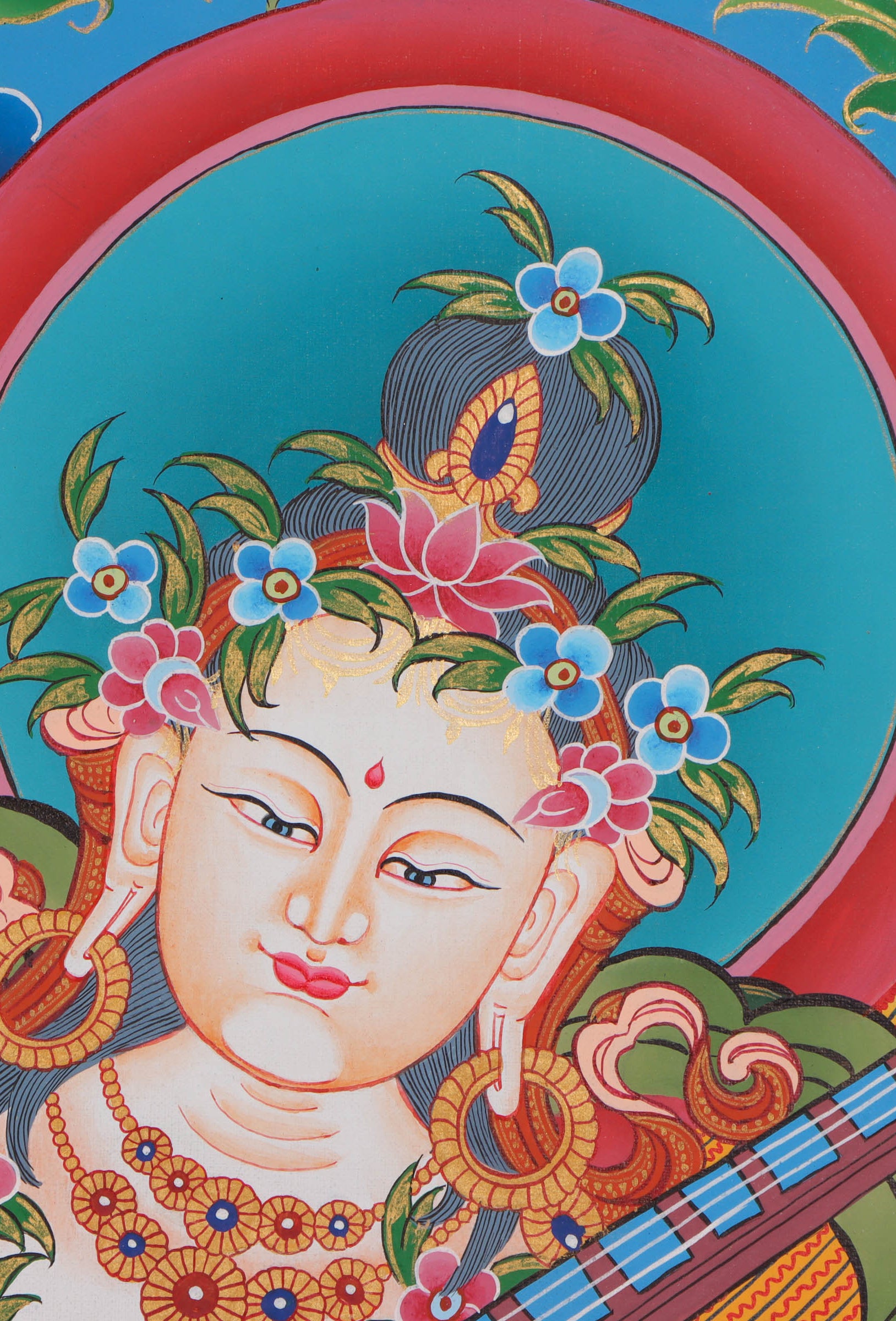 Saraswati Hindu Goddess of Wisdom and knowledge- Thangka Painting 