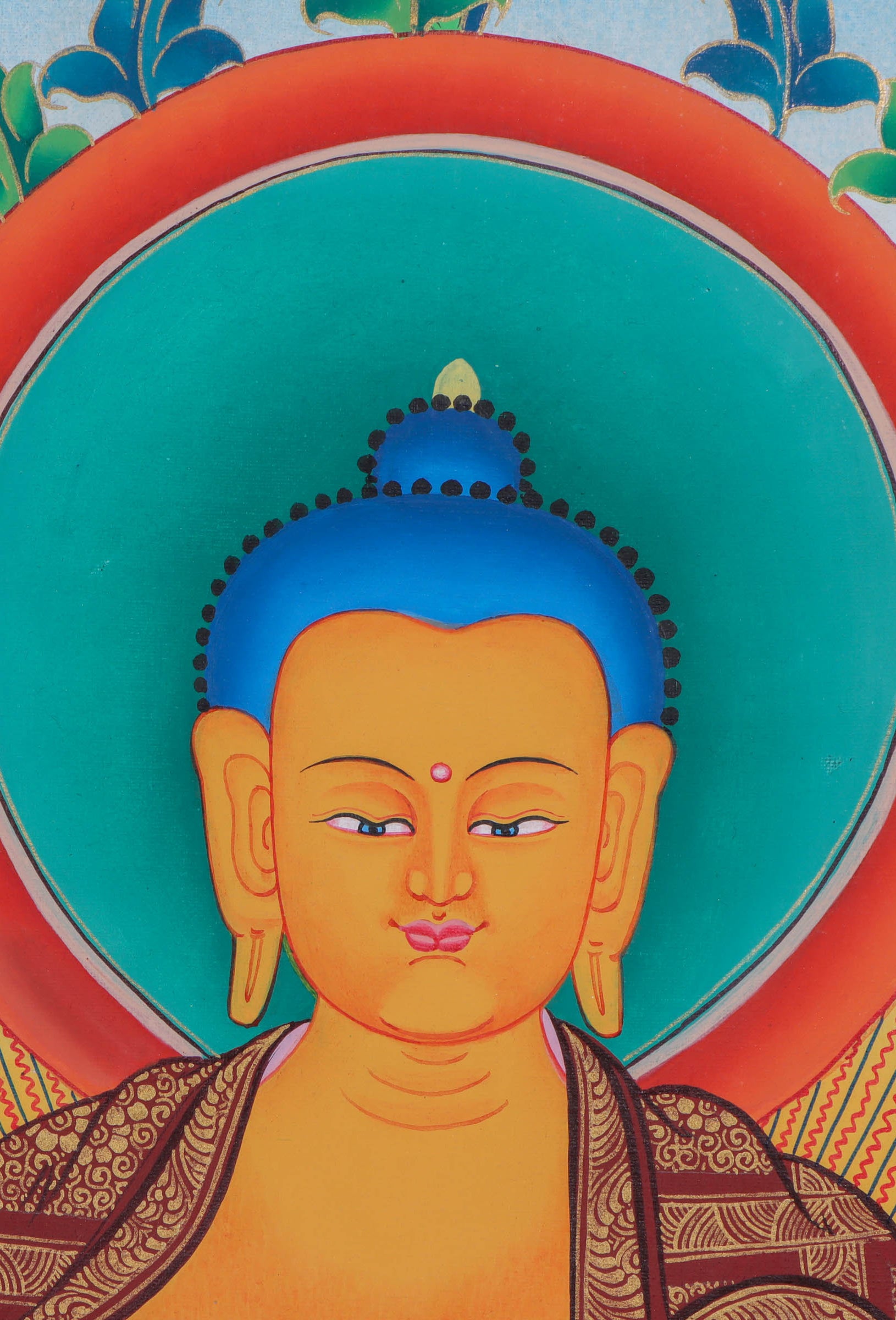 Shakymuni  Buddha Thangka Art - Sha Buddha with 5 Dhyani Buddha's - Lucky Thanka