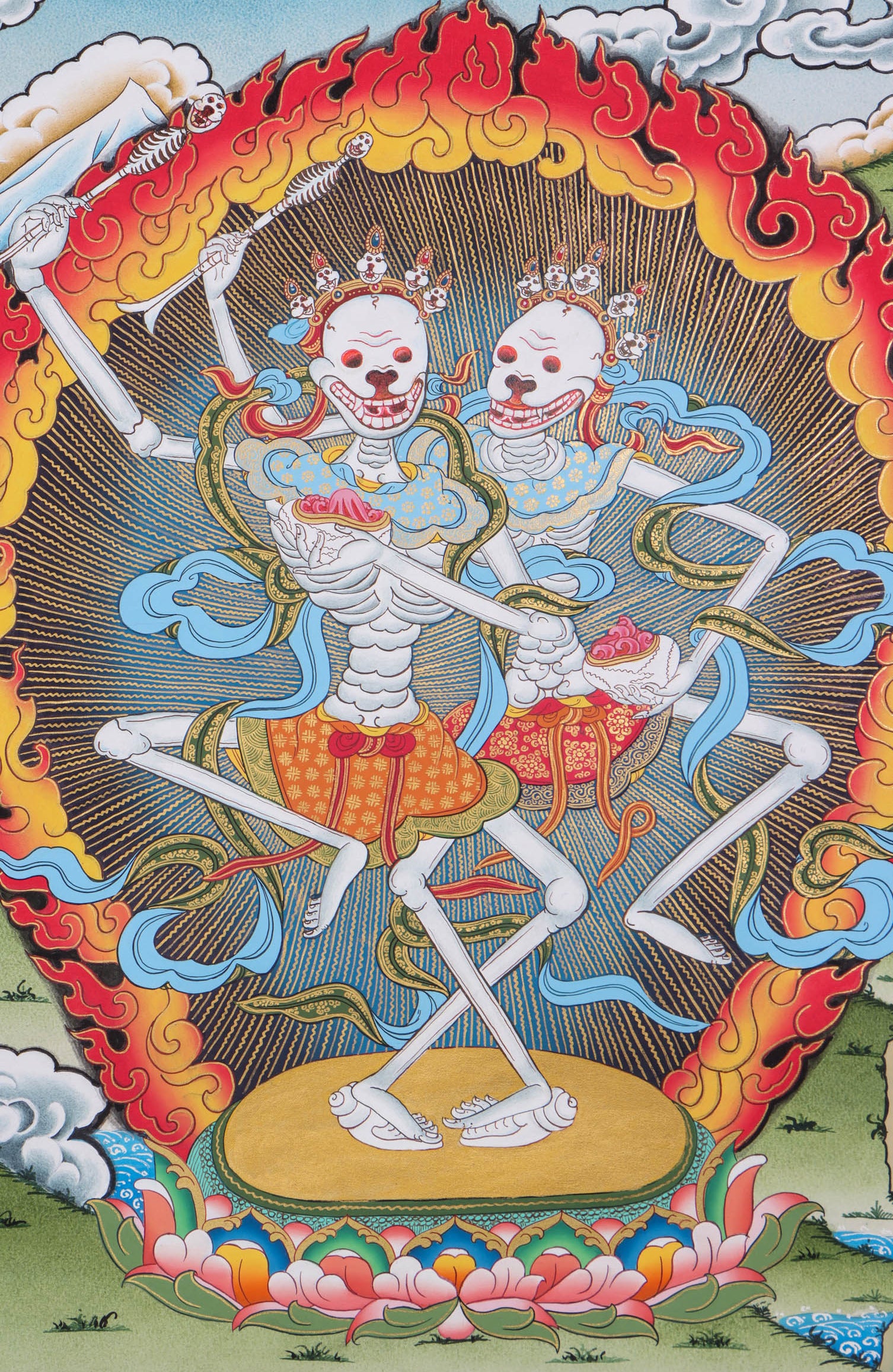 Skeleton Dance Thangka Painting - Handpainted Thangka art - Lucky Thanka